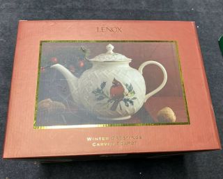 Lenox Holidays Winter Greetings Carved Teapot Cardinal Holly