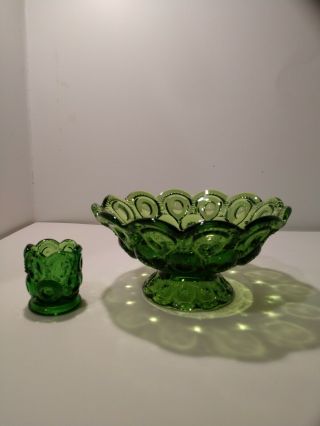 L.  E.  Smith Vintage Green Moon And Star Glass Dish And Toothpick Holder