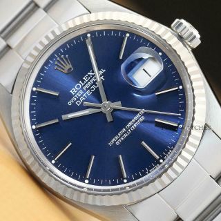 Rolex Mens Datejust 16014 18k White Gold & Stainless Steel Blue Dial Watch