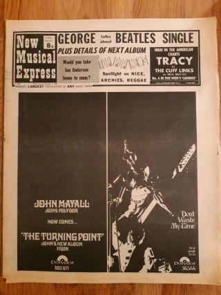 Nme Newspaper November 1st 1969 John Mayall Cover The Beatles Led Zeppelin Adver