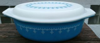 Vintage Pyrex 045 Blue Garland Snowflake Oval Casserole Dish With Lid 2 1/2 Qt