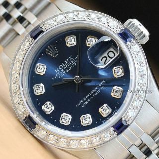 Ladies Rolex Datejust 18k White Gold Diamond Sapphire Watch,  Rolex Bracelet