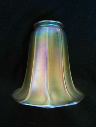 Antique Signed Steuben Iridescent Art Glass Shade 2 1/4 Inch Fitter