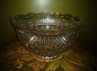 Vintage Clear Pressed Glass Footed Trifle Bowl Diamond Waffle Pedestal 10 "
