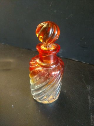 Antique Baccarat Perfume Bottle W Stopper Rose Teinte Amberina Swirl 3” Vintage