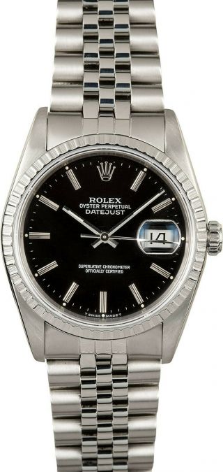 Rolex Datejust Stainless Steel Black Dial Mens 36mm Automatic Watch 162200