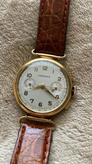 VINTAGE LONGINES 18K CHRONOGRAPH 13ZN FLYBACK 1937 SWISS MADE SERVICED 2