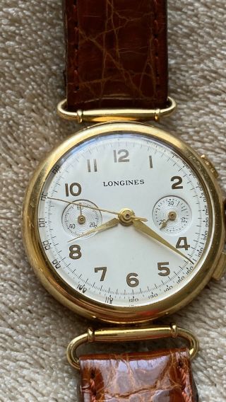 VINTAGE LONGINES 18K CHRONOGRAPH 13ZN FLYBACK 1937 SWISS MADE SERVICED 3