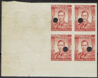 Southern Rhodesia 1937 Kgvi 1d Imperf Proof Block Mnh