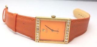 Rolex Cellini 18k Yellow Gold Ladies Watch W/ Orange Mirrored Dial & Orange Band