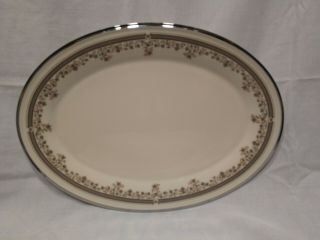Lenox Lace Point China 16” Oval Serving Platter Silver Trim Made In Usa