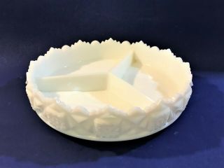 Westmoreland Old Quilt Divided White Milk Glass Bowl Dish 9 " D
