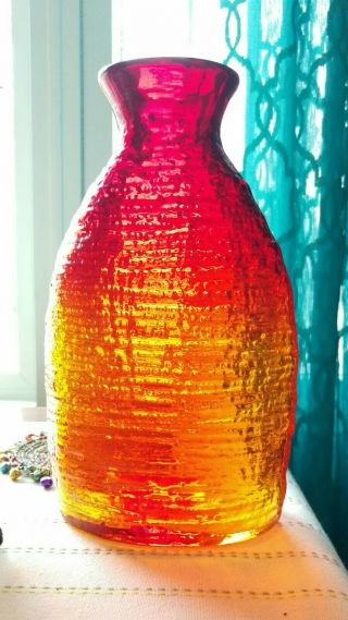 2003 Amberina Tangerine Blenko Art Glass Vase Signed By Richard Blenko