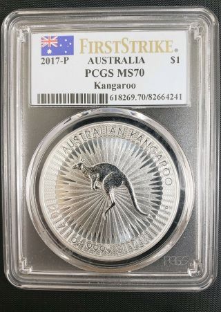2017 - P Pcgs Ms70 First Strike Silver 1oz Australia Kangaroo Dollar $1