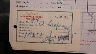 Egypt Metropole Hotel Bill With Label Lot C1