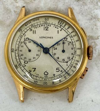 Vintage Longines Chronograph 13zn Wristwatch 18kt Yellow Gold 38mm For Repair Nr