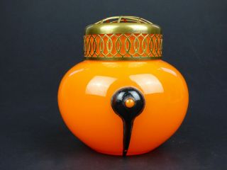 Art Deco Orange Glass Vase With Black Tadpoles Czech Kralik Bohemian Rose Bowl
