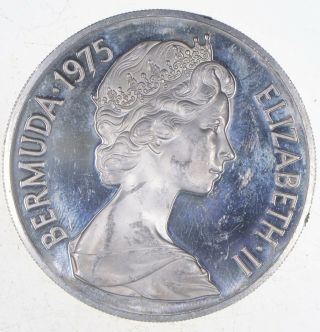 Silver - Huge - 1975 Bermuda 25 Dollars - World Silver Coin 246