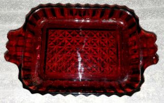 Old Vintage Mid Century Ruby Red Glass Candy Nut Tray Rectangle Dish A Beauty