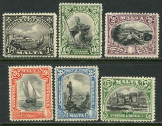 Malta Sc 177 - 182 1930 Postage Revenue 1sh - 5sh Part Set Og Hinged