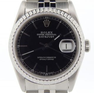 Rolex Datejust Mens Stainless Steel Sapphire Crystal Black Dial Watch 16220