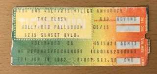 1982 The Clash Hollywood 6/18 Concert Ticket Stub Joe Strummer London Calling