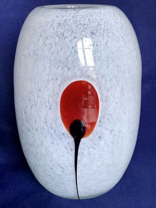Vintage Estate Studio Hand Blown Art Glass Vase White Marbled Art Glass