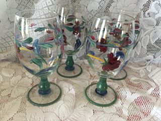 Set Of 4 Lenox Poppies On Blue Glasses Goblets Hand Painted In Italy Water Tea
