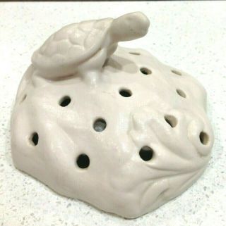 Vintage Van Briggle Pottery Turtle Flower Frog Signed White