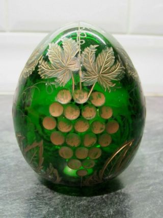 Antique Hand Blown And Hand Cut Design Green Egg Shape Ornament