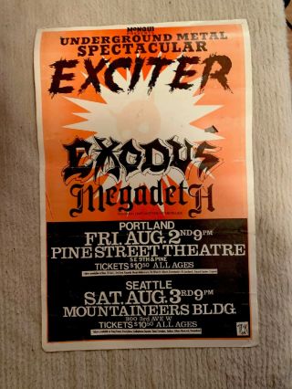 Rare Vintage Megadeth Exodus Concert Poster (1985) Portland Or Metallica Exciter