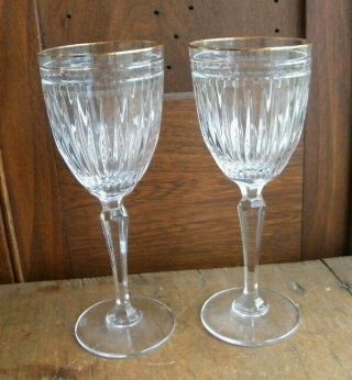 2 Waterford Crystal Hanover Gold Rim Cut Crystal Water Goblets 8 1/2 " Euc