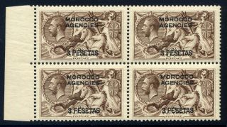 Morocco Agencies (spanish) 1914 - 26 Seahorse 3p On 2/6d Unmounted Block 4