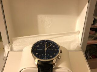 Iwc Portuguese Chronograph Stainless Iw3714 - 91 Blue Mens Watch