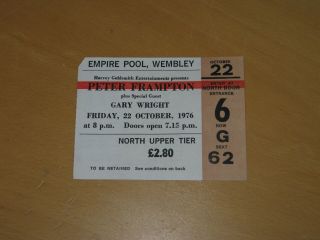 Peter Frampton - 1976 Wembley Gig Ticket Stub
