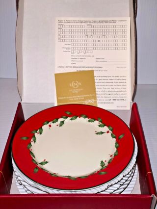 Lenox Holiday Red 8 " Dessert,  Salad Plate Set Of 4 Dimension,  Holly