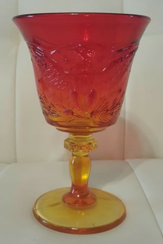 Vintage Amberina American Eagle Glass Goblet Red L.  E.  Smith Patriotic