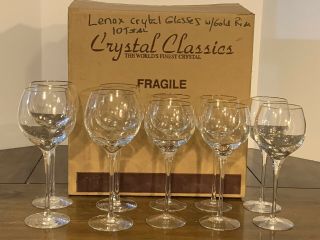 Lenox Crystal Timeless Gold 10 Pc Stemware Set Balloon Wine Goblet 10 Oz 13 Oz