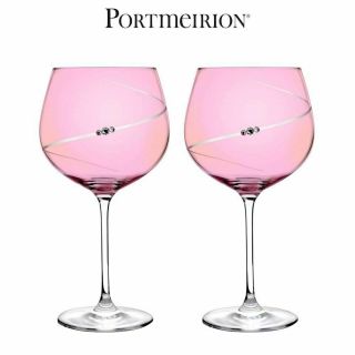 Portmeirion Auris Pink Gin Glasses With Swarovski Crystals Set Of 2,  780ml