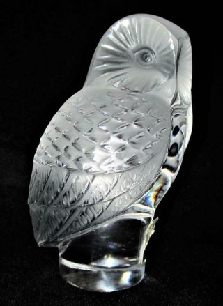 Signed LALIQUE Clear & Frosted Crystal Chouette OWL Figurine with Label FRANCE 2