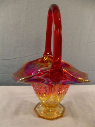 Vintage Indiana Glass Amberina Red Yellow Carnival Glass Basket Heirloom Pattern