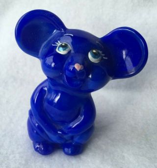 Fenton Nfgs Exclusive Periwinkle Blue Hand Painted Mouse Figurine