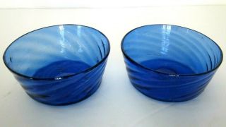 Vintage Blue Cobalt Hand Blown Bowls Set Of 2,  Swirl Pattern