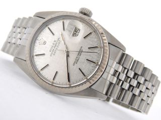 Mens Rolex Datejust Stainless Steel/18K White Gold Watch Silver Linen Dial 16014 2