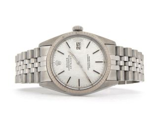 Mens Rolex Datejust Stainless Steel/18K White Gold Watch Silver Linen Dial 16014 3
