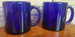 Set 2 Heavy Vintage Cobalt Blue Glass Coffee/tea Mug/cup Made In Usa