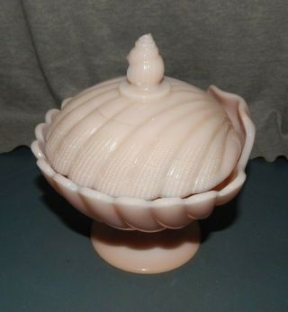 Cambridge Crown Tuscan Covered Shell Dish Pink Milk Glass Shell Finial 7 " H