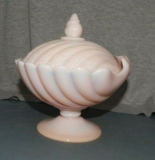 CAMBRIDGE CROWN TUSCAN COVERED SHELL DISH Pink Milk Glass SHELL FINIAL 7 