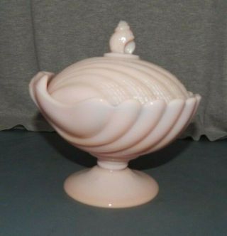 CAMBRIDGE CROWN TUSCAN COVERED SHELL DISH Pink Milk Glass SHELL FINIAL 7 