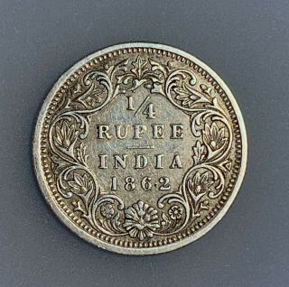 India - British 1/4 Rupee 1862 (b) Km 470 Vf